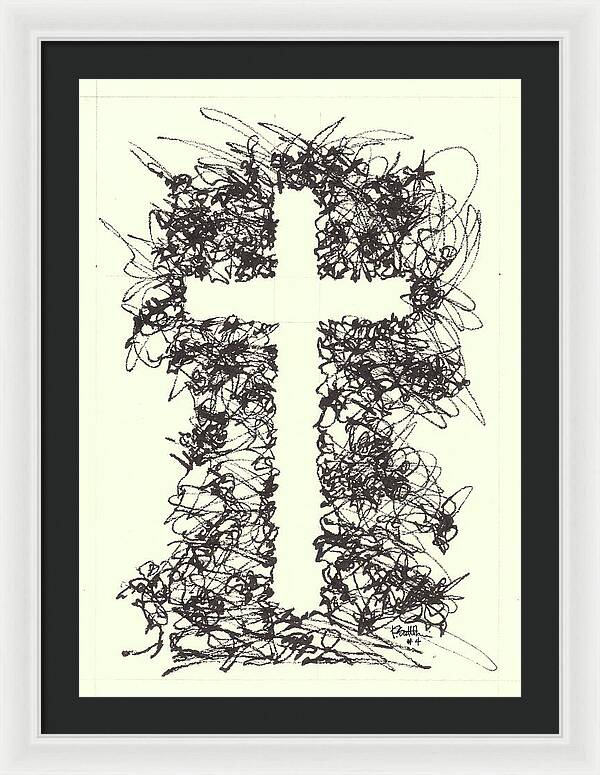 Chaos Order Cross 04 - Black and White - Framed Print