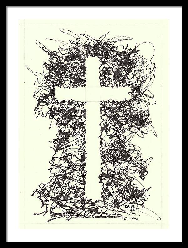 Chaos Order Cross 04 - Black and White - Framed Print