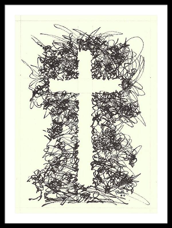 Chaos Order Cross 04 - Black and White - Framed Print