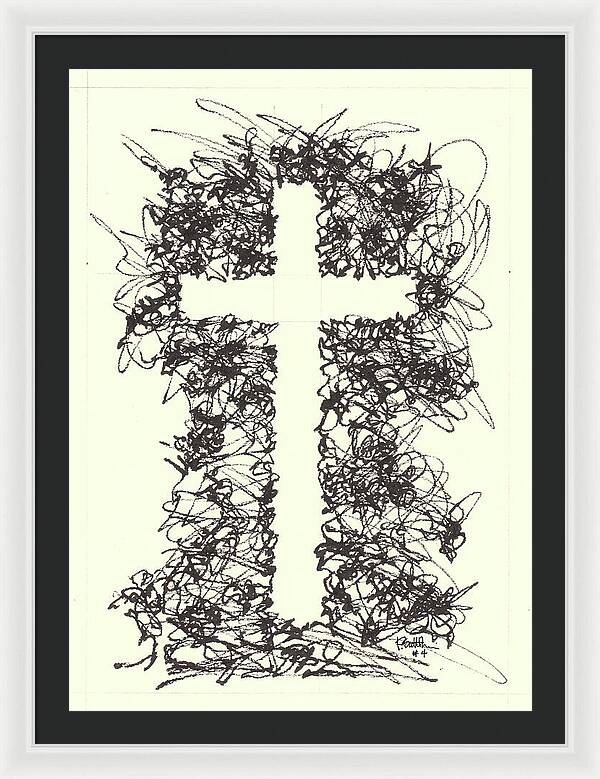 Chaos Order Cross 04 - Black and White - Framed Print