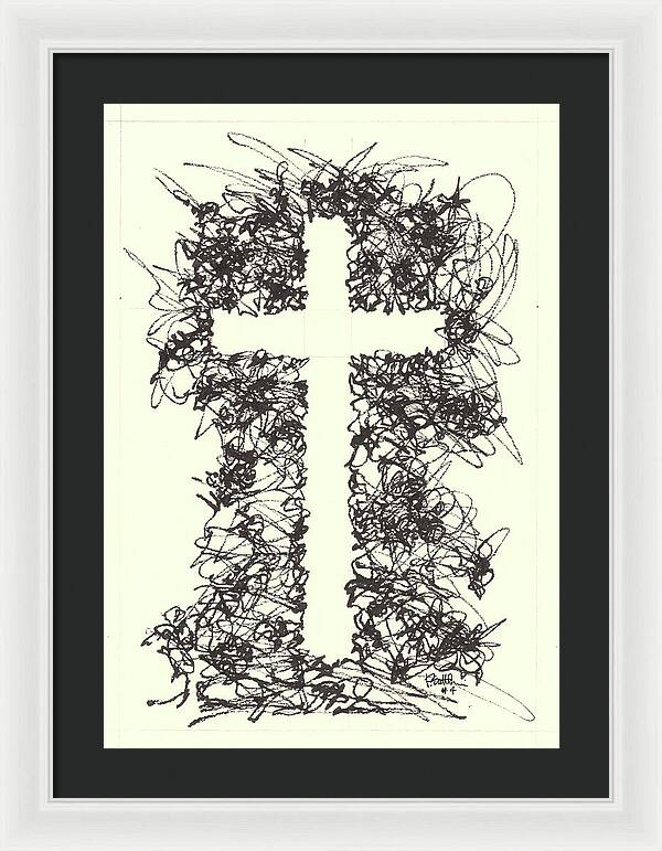 Chaos Order Cross 04 - Black and White - Framed Print