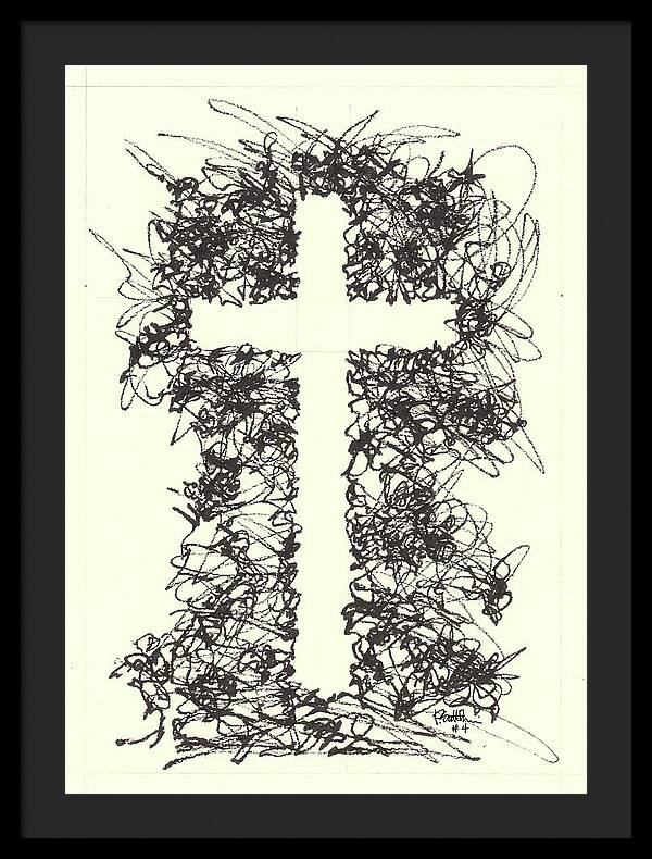 Chaos Order Cross 04 - Black and White - Framed Print