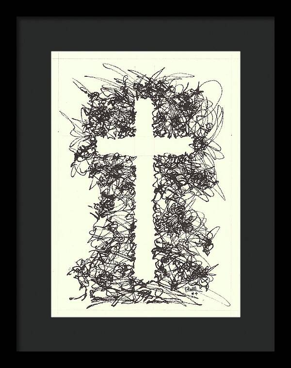 Chaos Order Cross 04 - Black and White - Framed Print