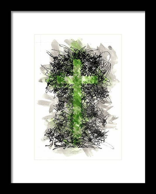 Chaos Order Cross 04 - Joyful Green - Framed Print