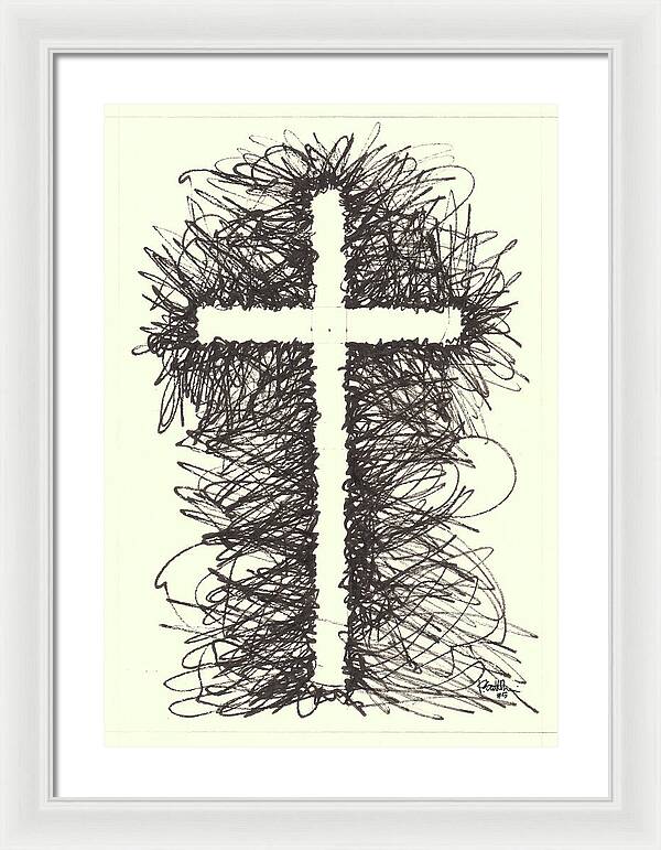 Chaos Order Cross 05 - Black and White - Framed Print