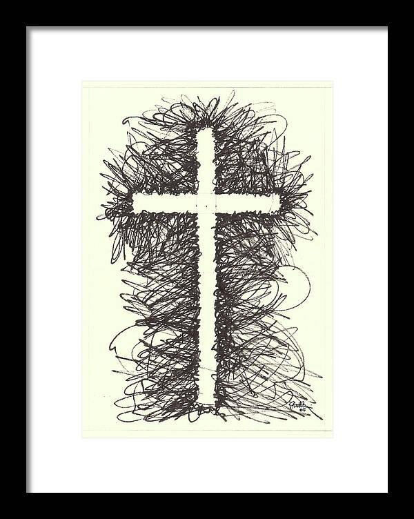 Chaos Order Cross 05 - Black and White - Framed Print