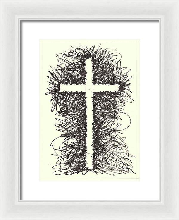 Chaos Order Cross 05 - Black and White - Framed Print