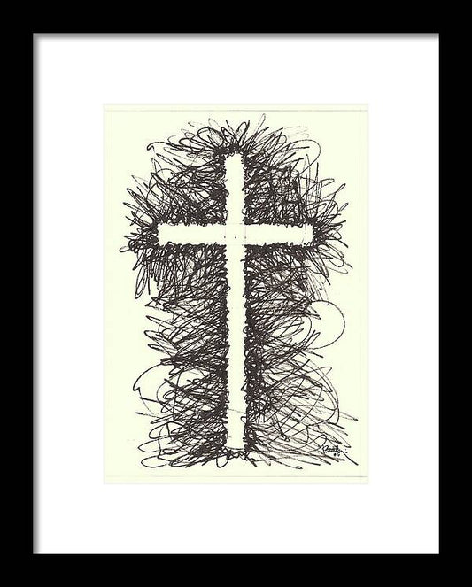 Chaos Order Cross 05 - Black and White - Framed Print