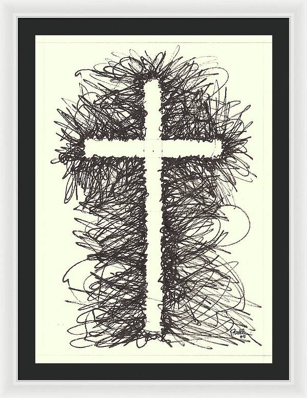 Chaos Order Cross 05 - Black and White - Framed Print