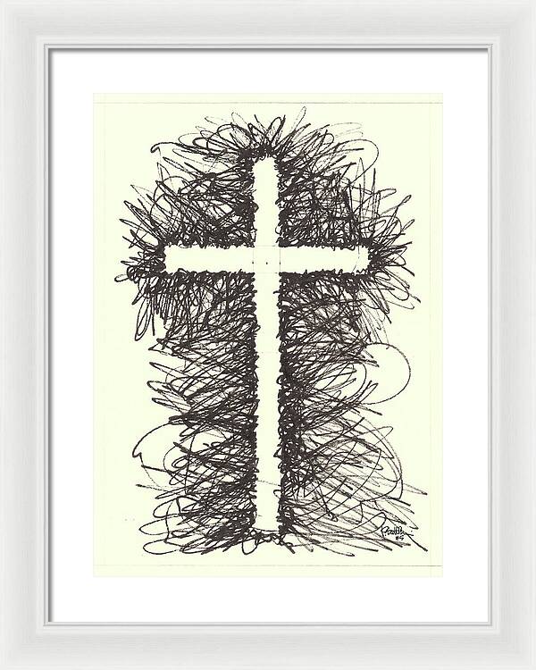 Chaos Order Cross 05 - Black and White - Framed Print