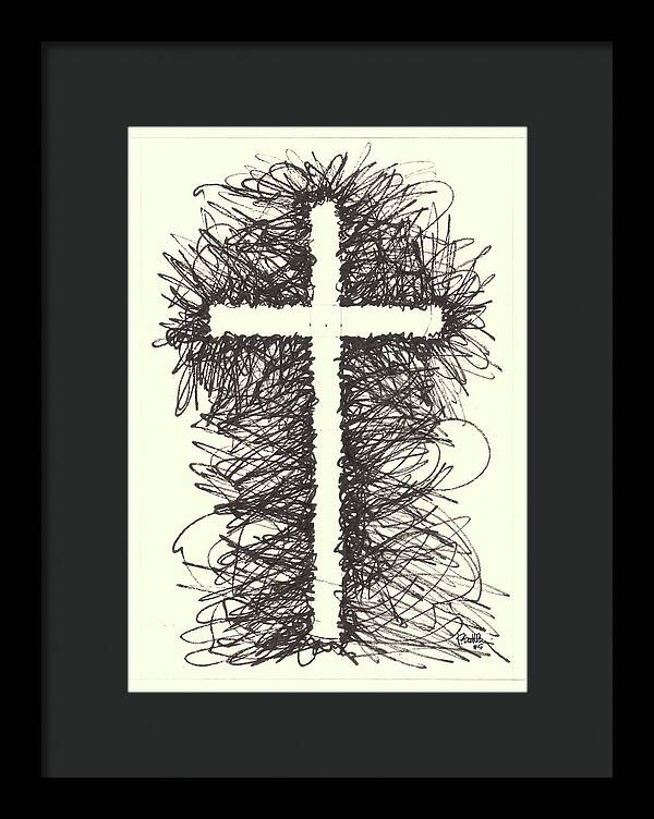 Chaos Order Cross 05 - Black and White - Framed Print