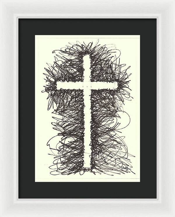 Chaos Order Cross 05 - Black and White - Framed Print