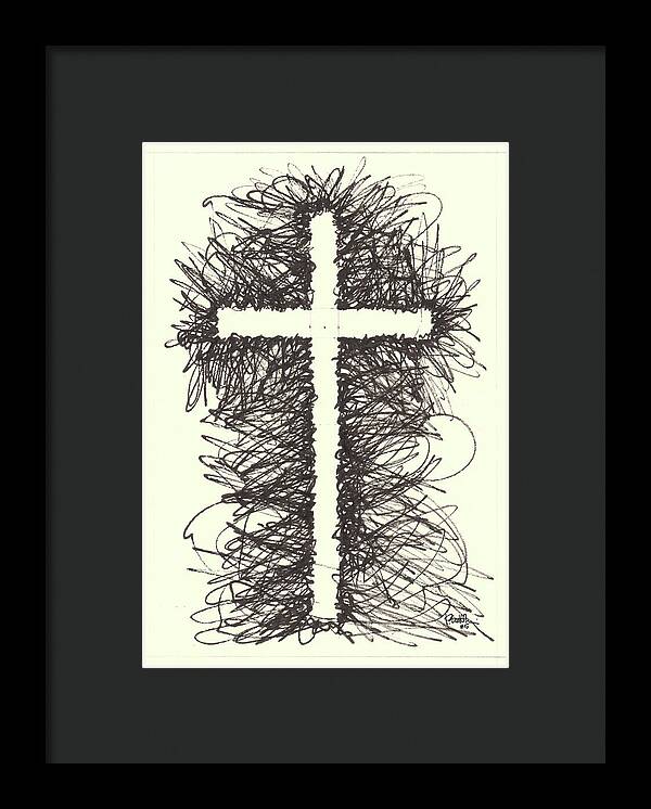 Chaos Order Cross 05 - Black and White - Framed Print
