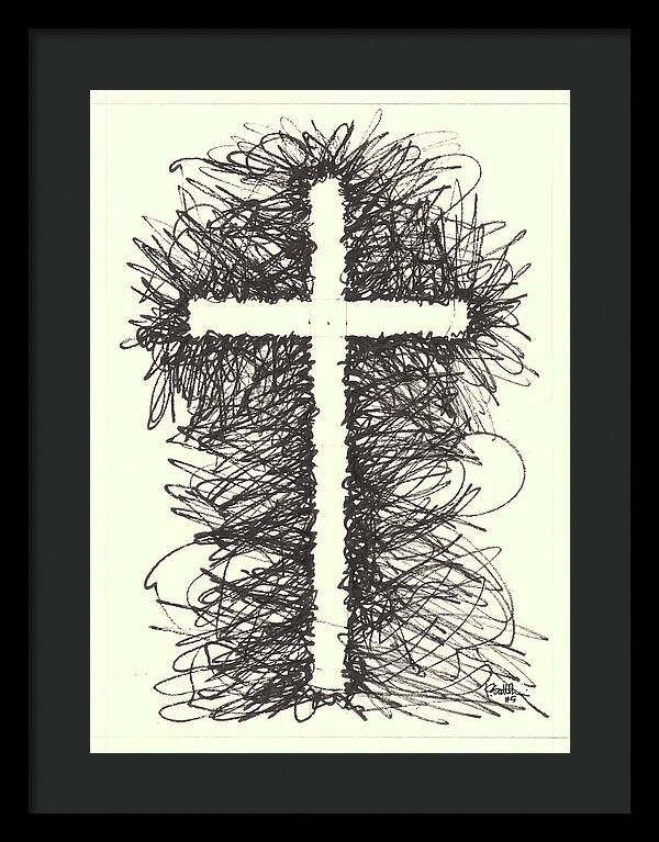 Chaos Order Cross 05 - Black and White - Framed Print