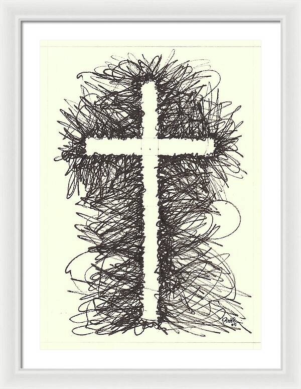 Chaos Order Cross 05 - Black and White - Framed Print
