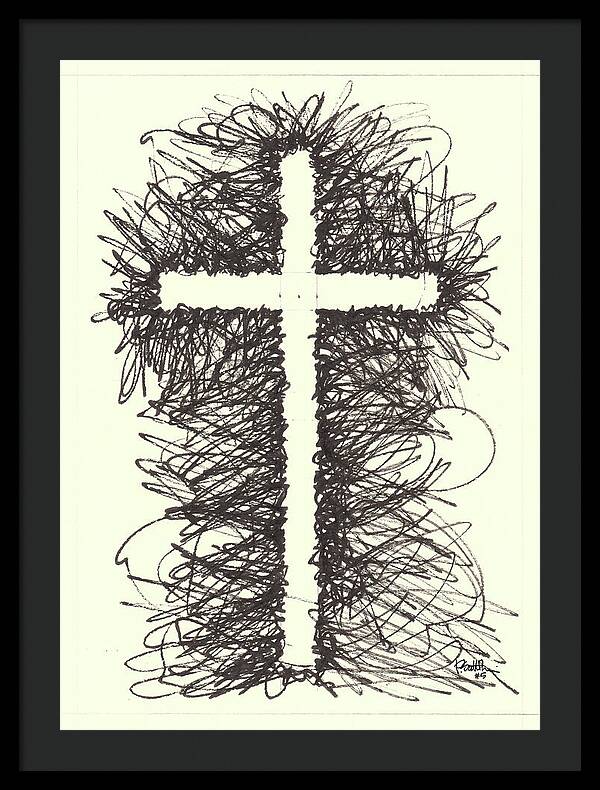 Chaos Order Cross 05 - Black and White - Framed Print