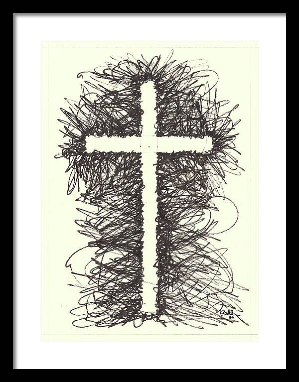 Chaos Order Cross 05 - Black and White - Framed Print