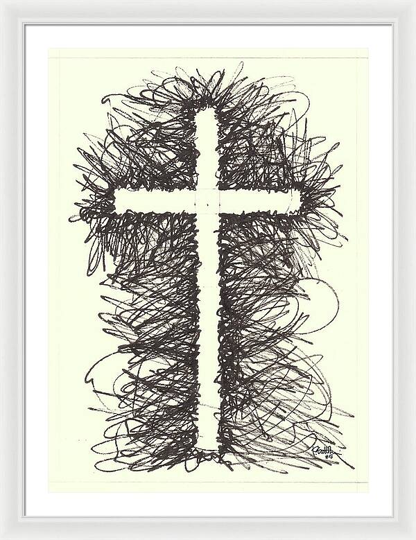 Chaos Order Cross 05 - Black and White - Framed Print