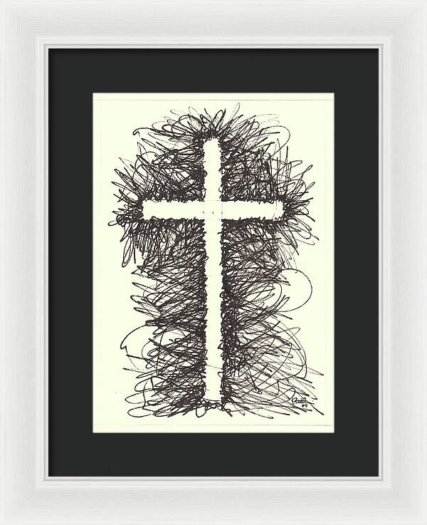 Chaos Order Cross 05 - Black and White - Framed Print