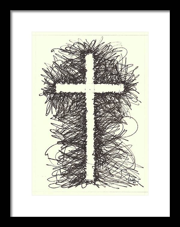 Chaos Order Cross 05 - Black and White - Framed Print