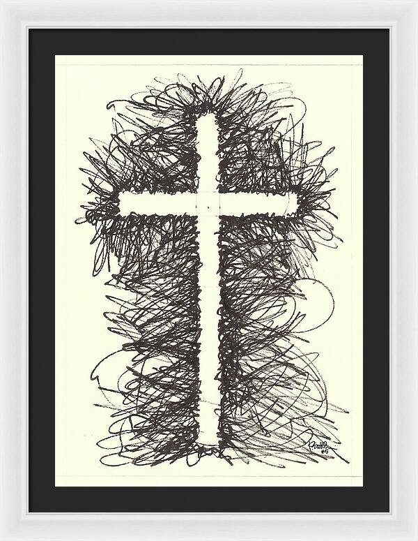 Chaos Order Cross 05 - Black and White - Framed Print