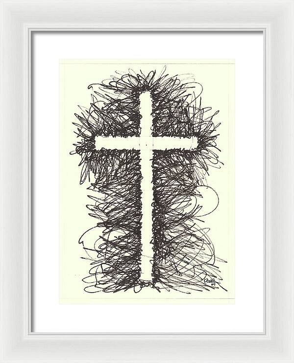 Chaos Order Cross 05 - Black and White - Framed Print