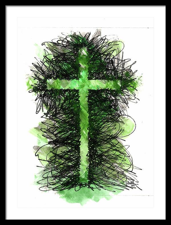 Chaos Order Cross 05 - Joyful Green - Framed Print