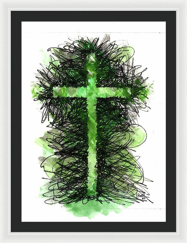 Chaos Order Cross 05 - Joyful Green - Framed Print