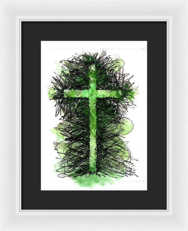 Chaos Order Cross 05 - Joyful Green - Framed Print