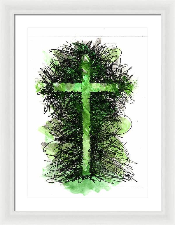 Chaos Order Cross 05 - Joyful Green - Framed Print