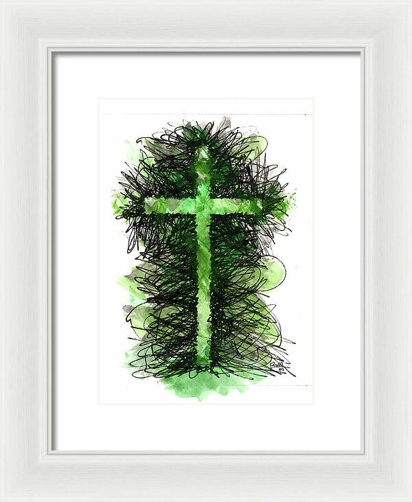 Chaos Order Cross 05 - Joyful Green - Framed Print