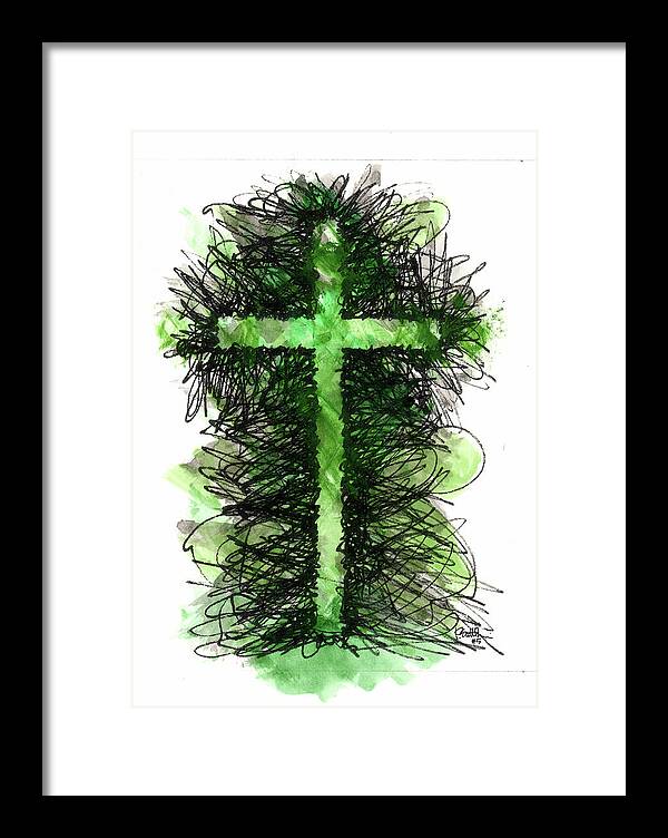 Chaos Order Cross 05 - Joyful Green - Framed Print