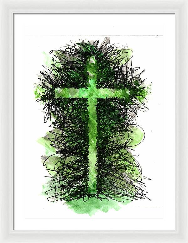 Chaos Order Cross 05 - Joyful Green - Framed Print
