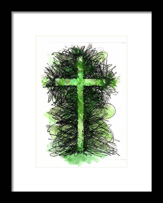 Chaos Order Cross 05 - Joyful Green - Framed Print