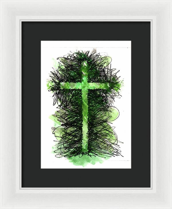 Chaos Order Cross 05 - Joyful Green - Framed Print