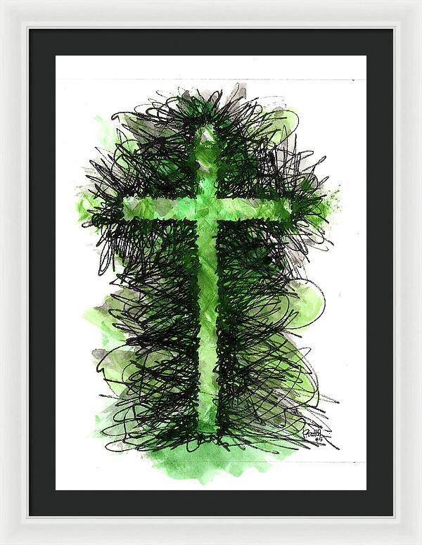 Chaos Order Cross 05 - Joyful Green - Framed Print