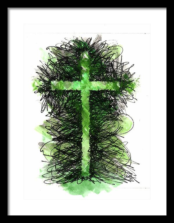 Chaos Order Cross 05 - Joyful Green - Framed Print