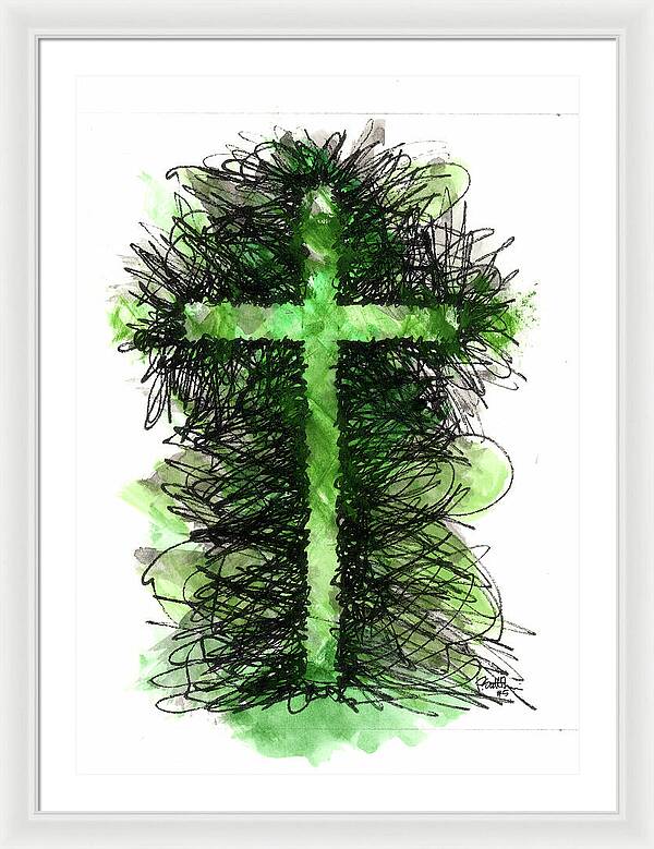Chaos Order Cross 05 - Joyful Green - Framed Print