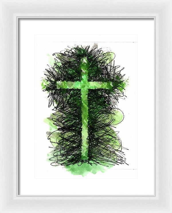 Chaos Order Cross 05 - Joyful Green - Framed Print