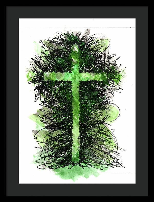 Chaos Order Cross 05 - Joyful Green - Framed Print