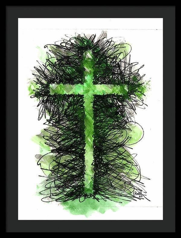 Chaos Order Cross 05 - Joyful Green - Framed Print