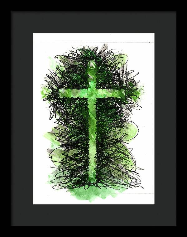 Chaos Order Cross 05 - Joyful Green - Framed Print