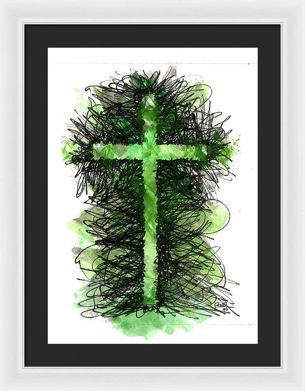Chaos Order Cross 05 - Joyful Green - Framed Print
