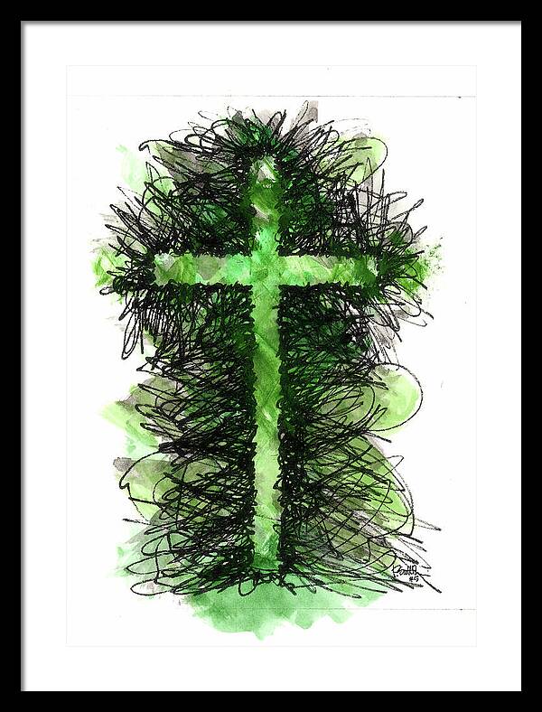 Chaos Order Cross 05 - Joyful Green - Framed Print