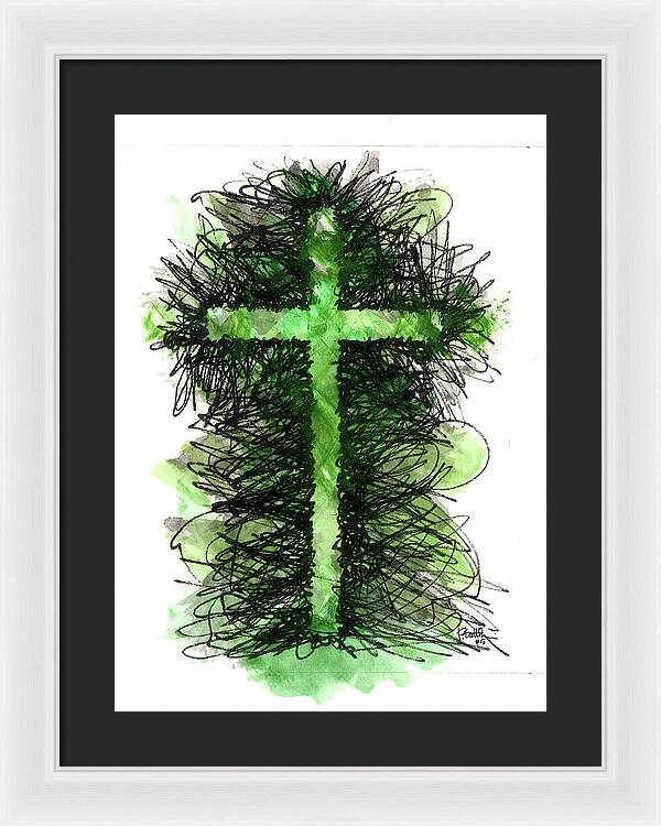 Chaos Order Cross 05 - Joyful Green - Framed Print