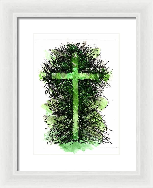 Chaos Order Cross 05 - Joyful Green - Framed Print