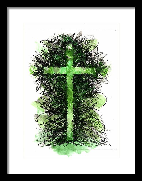 Chaos Order Cross 05 - Joyful Green - Framed Print