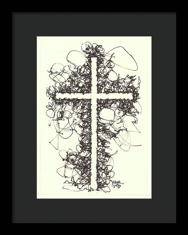 Chaos Order Cross 06 - Black and White - Framed Print