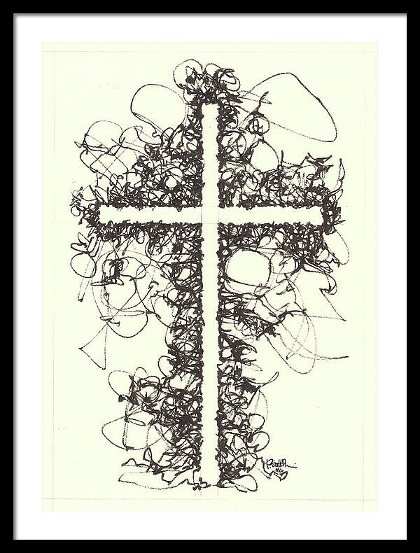 Chaos Order Cross 06 - Black and White - Framed Print