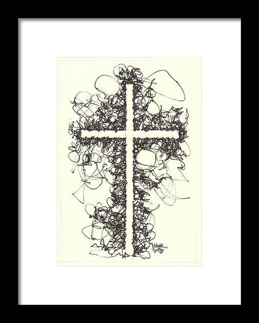 Chaos Order Cross 06 - Black and White - Framed Print